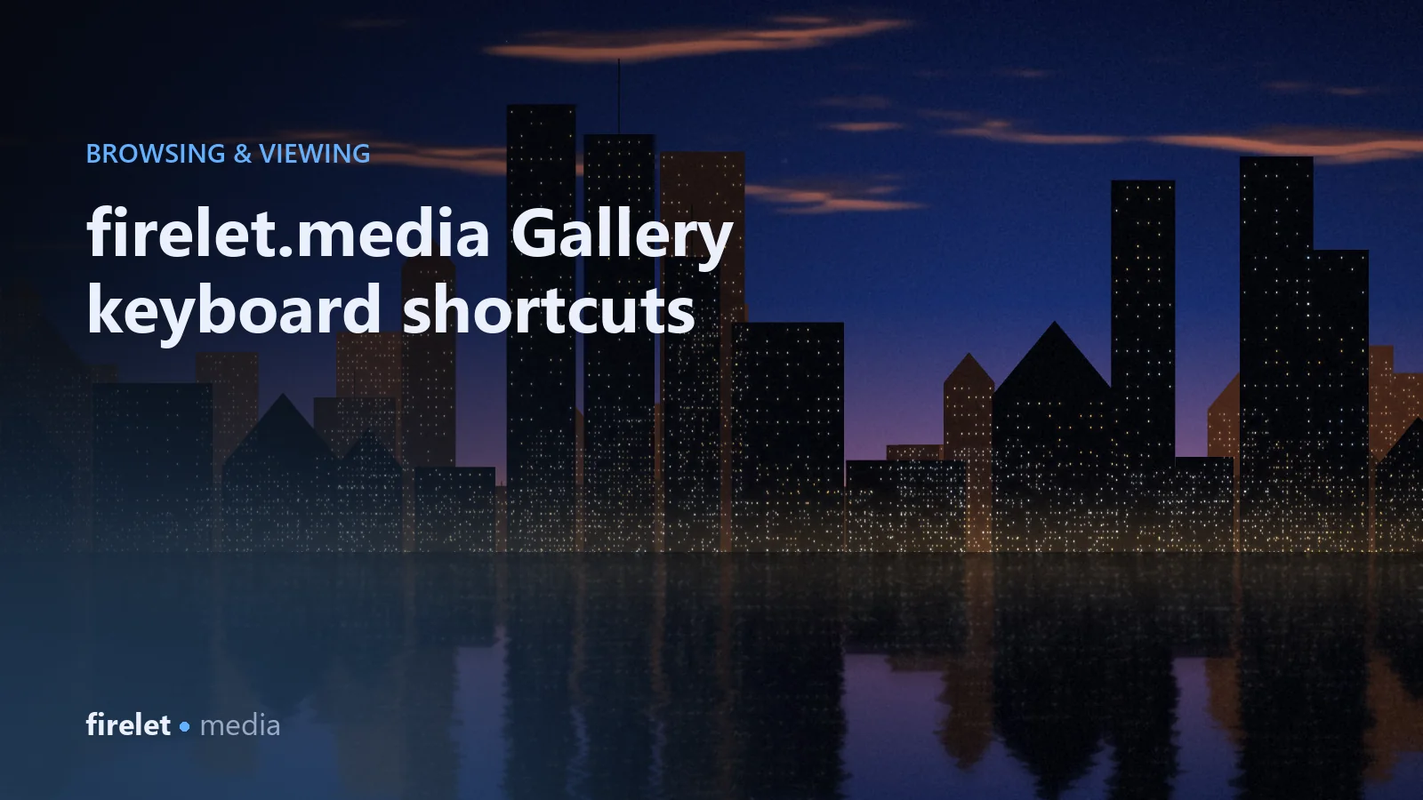 Cover artwork: a city skyline at night behind the title firelet.media Gallery keyboard shortcuts.